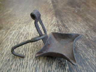 Early Crude Wrought Iron Hanging Grease,  Fat,  Lard Or Betty Lamp