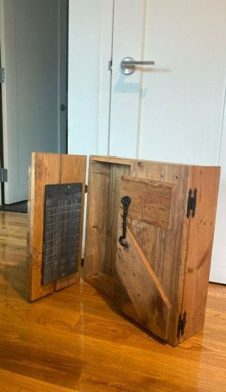 Rustic Reclaimed Wood Dart Board Cabinet,  Vintage,  Handmade,  Iron Metal Details