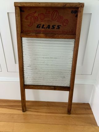 Antique Two In One Jr.  Glass & Wood Carolina Vintage Washboard