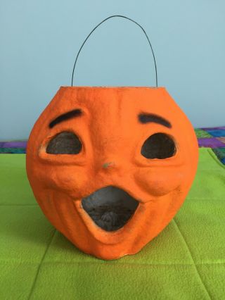 Vintage Large Halloween Paper Mache Jack O Lantern Pumpkin