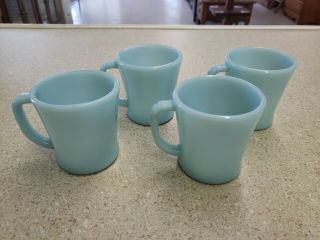 Vintage Azurite Blue Fire King Glass Coffee Mug Cup D Handle Set Of 4