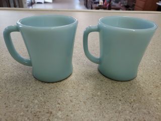 Vintage Azurite Blue Fire King Glass Coffee Mug Cup D Handle set of 4 2