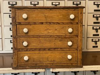 Antique - Primitive Wooden Hand Made 4 Drawer Cabinet Finger Joint Corners