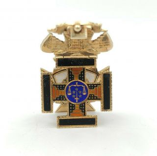 14K Gold 32 Degree Masonic Mason (1921) Double Eagle Hinged Triple Pendant 3
