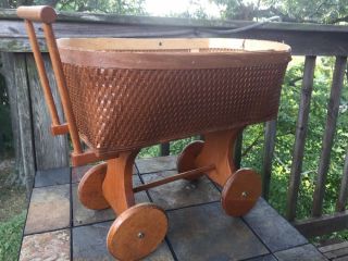 Antique Primitive Doll Baby Buggy Carriage Wicker Wood Handmade Vintage Find