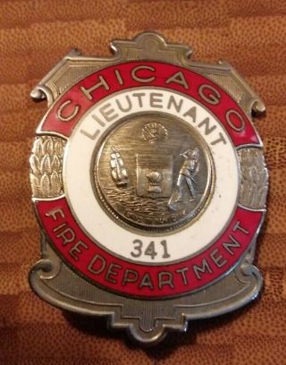 Chicago Fire Department Dept.  Badge Lieutenant 341 Obsolete Vintage Near