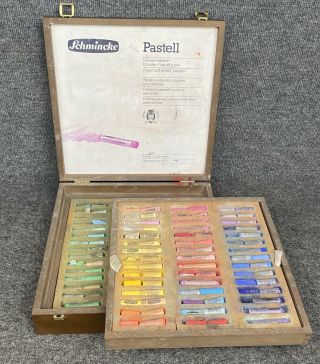 Vintage Schmincke Soft Pastels Set Of 90 Colors In Wood Box With 2 Trays