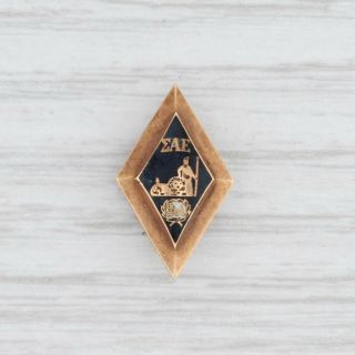 Antique Sigma Alpha Epsilon 14k Gold 1890s Black Enamel Fraternity Mini Pin