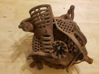 Antique Cast Iron Hand Crank Corn Sheller Primitive Farm Tool Wooden Handle