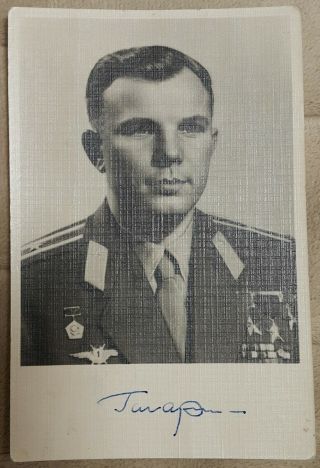 Russia Ussr 1961 Photo Pc Space Cosmonaut Gagarin With Autograph Signed Rrr