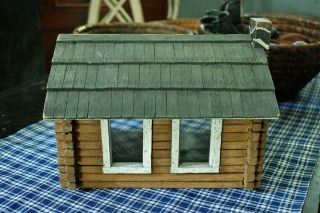 Antique / Vintage Handmade Folk - Art Miniature Wooden Log Cabin Doll House 2