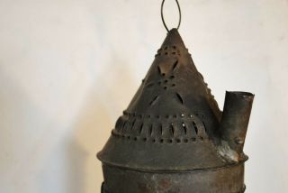 Antique Primitive 19th Century Punched Tin Lantern Light w/ Chimney 2