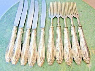 Vintage Italian Sterling Silver 800 Set Of 5 Forks And Knives Solinger Blade