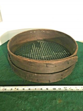 Old Antique Wooden Sifter/sieve Round Bentwood.  Primitive Wood Grain Sifter 15 "