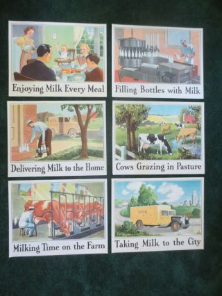 Set 6 Vntg 1946 National Dairy Council Chicago Posters Milk From Farm To Family