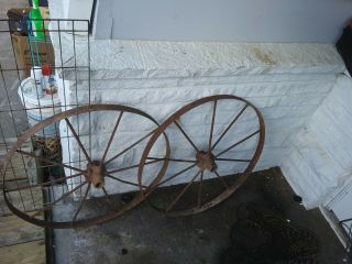 Antique matching 26 “ Iron Spoke Farm Wagon Wheels Industrial great cond 2