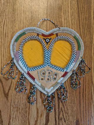 Antique Vtg Iroquois Native American Beaded Whimsy Photo Picture Frame