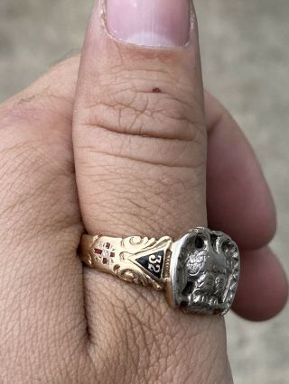 Freemason Mason Double Eagle 32 Degree 10k Gold Ring Size 13,  More 18g Scrap 3