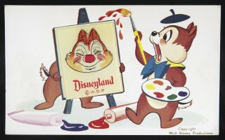Chip & Dale 3d Disneyland Art Corner Postcard Vari - Vue Vintage 50s - 60s Nt0574a