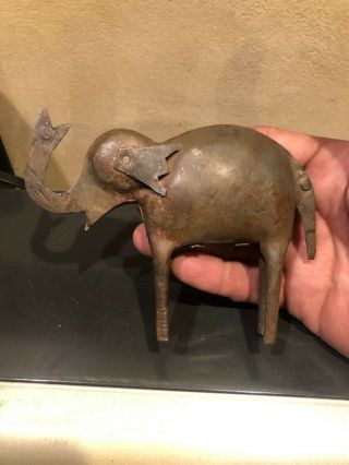 Antique Pressed Steel Folk Art Elephant Toy Hand Made