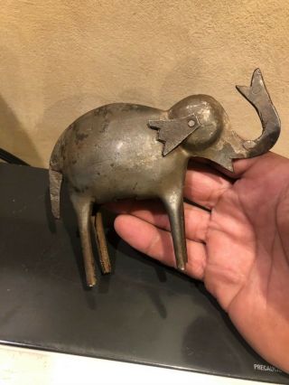Antique pressed steel folk art elephant toy hand made 2