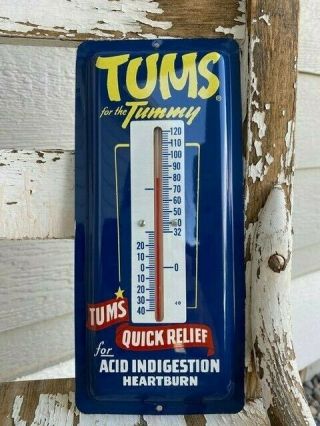 Vintage Metal Advertising Thermometer Tums For The Tummy - 1940 