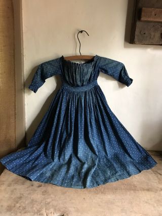 Best Early Antique Blue Calico Handmade Dress Textile Aafa Rare Form