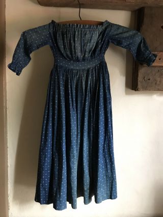 BEST EARLY Antique Blue Calico Handmade Dress Textile AAFA Rare Form 2