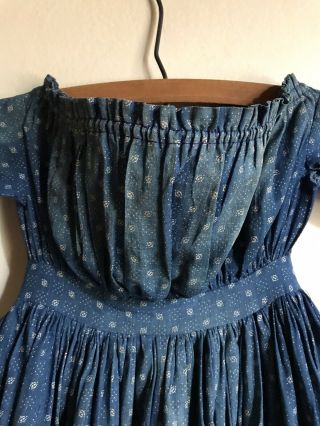 BEST EARLY Antique Blue Calico Handmade Dress Textile AAFA Rare Form 3