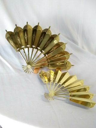 Set Of 2 Home Interiors Gold Metal Fans Wall Decor