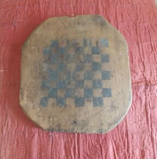 Early Antique 19th C Wood Gameboard Checkers Black Paint One Thick Board Aafa