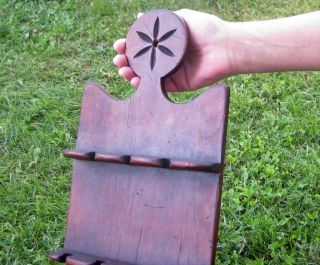 Colonial Era ? Primitive Antique Hand Carved Wooden Spoon Rack Box Rustic