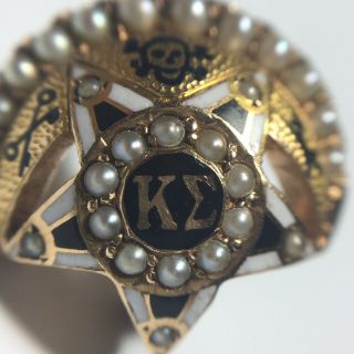 “extra Large” Kappa Sigma Fraternity 14k Solid Gold W/ Seed Pearls Member Pin