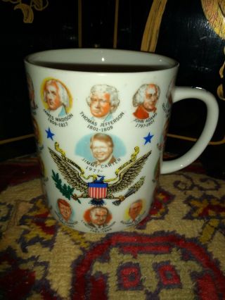 Vintage U.  S.  Presidents Up To 1977 Jimmy Carter Coffee Mug Gold Trim Star Handle