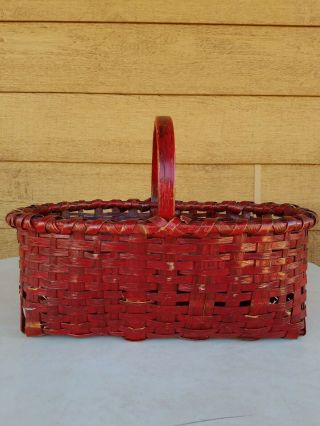 Antique Early Primitive Wooden Splint Basket W/red Paint Old Basket Xmastime