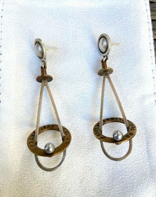 Authentic Thomas Mann Vintage Dangle Earrings Sterling Silver And Bronze/mm