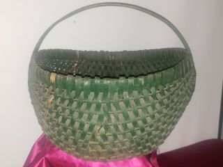 Antique Large Green Handmade Buttocks Country Primative Harvest Basket