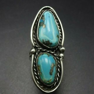 Long Vintage Navajo Sterling Silver And Blue Morenci Turquoise Ring Size 6.  5
