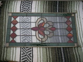 Vintage Old Leaded Stained Glass Window Panel,  Vertical Hang,  10.  3 X 20.  5 "