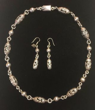 Vintage Taxco Sterling Silver 925 Necklace Pierced Earrings Signed Ts - 107 Mexico