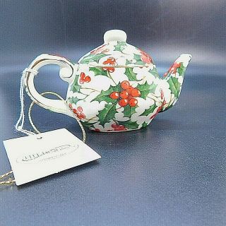 Tht Designs Holly & Berry Miniature Collectible Teapot Decoration 2 " Tall