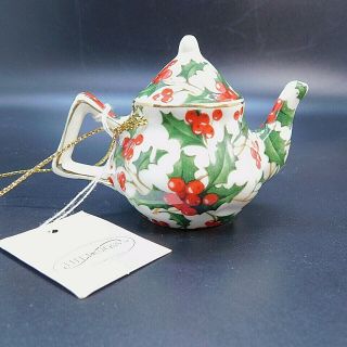 Tht Designs Holly & Berry Miniature Collectible Round Teapot Decoration 2.  25 "