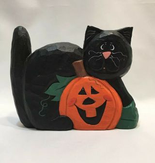 Halloween Black Cat And Pumpkin Figure By Midwest Cannon Falls Carved Faux Wood