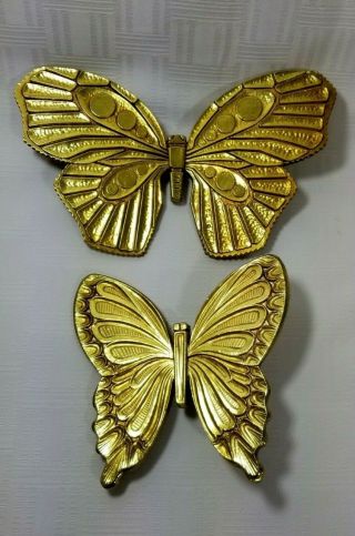 2 Vintage Gold Plastic Butterfly 3d Wall Art Home Decor 1972 Syroco Usa