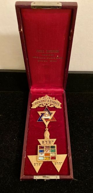 Rare 14k Gold Masonic Past High Priest Jewel Freemason Medal,  Crescent A.  Parker