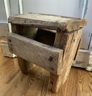 Antique Vintage Primitive Wooden Hand Made Farmhouse Stool