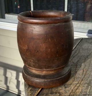 Early Antique Primitive Americana Wooden Mortar 6 3/4 " H Treenware Apothecary