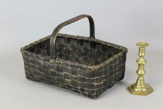 A Rare 19th C Splint Gathering Basket In The Best Untouched Black Paint
