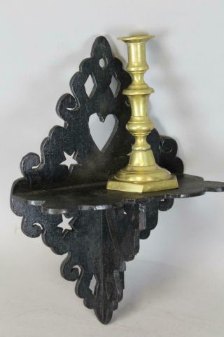 A Fine 19th C Hanging Lighting Shelf Or Sconce Heart & Star Cutouts Black Paint