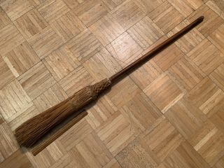 19th Century Shaved Corn Husk Broom 45 Inches Long Nicely Tied & Woven At Top